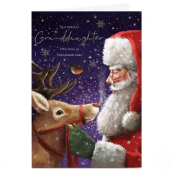 Personalised Christmas Card - Santa with Rudolph, Granddaughter