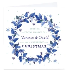 Personalised Christmas Card - Special Wishes Blue Wreath