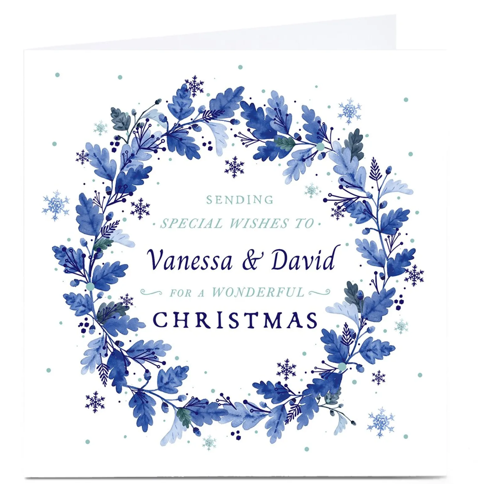 Personalised Christmas Card - Special Wishes Blue Wreath