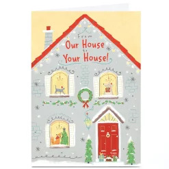 Personalised Christmas Card - Animals in House Windows, From Our House to Yours