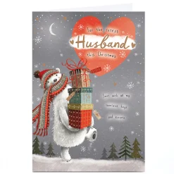 Personalised Christmas Card - Polar Bear with Presents, Husband