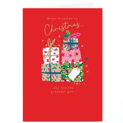 Personalised Christmas Card - Red with Pile of Presents