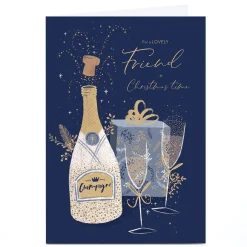 Personalised Christmas Card - Champagne with Glasses, Friend