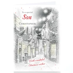 Personalised Christmas Card - Traditional Village Scene, Any Name