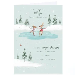Personalised Christmas Card - Reindeer Ice Skating, Wife