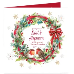 Personalised Christmas Card - Robin Wreath Dad and Stepmum