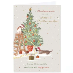 Personalised Christmas Card - Dogs Decorating Tree, Sister & Brother-in-Law