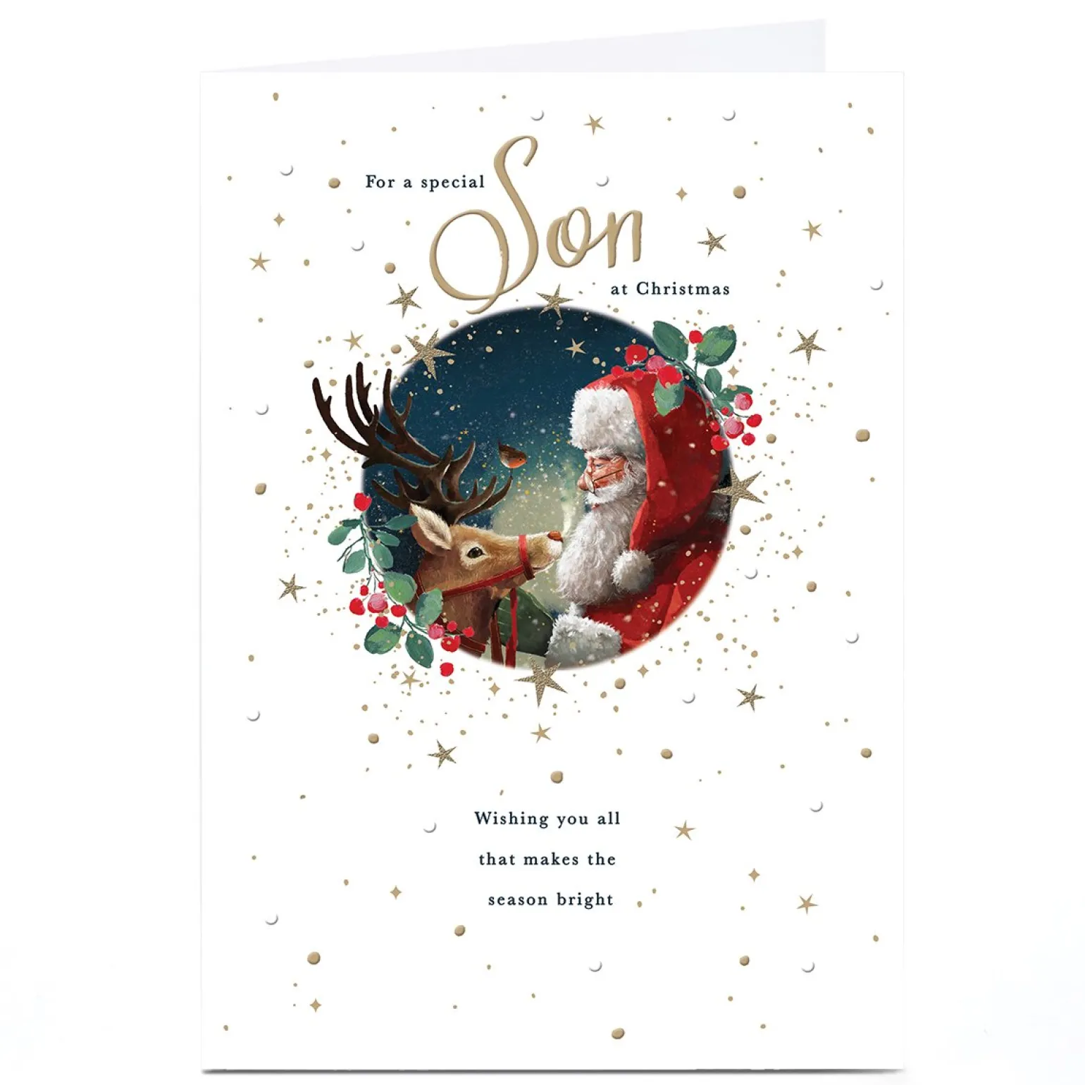 Personalised Christmas Card - Santa with Rudolph, Son