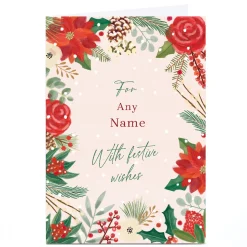 Personalised Christmas Card - Flowers With Festive Wishes, Any Names