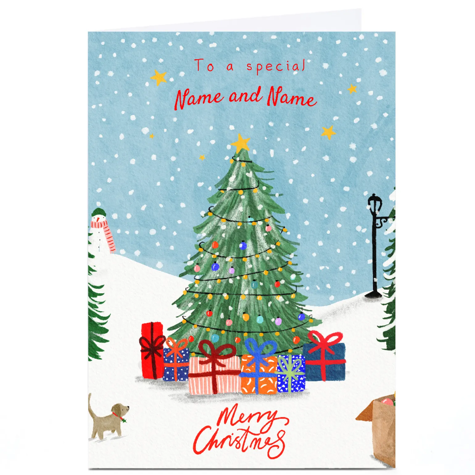 Personalised Christmas Card - Snowy Christmas Tree, Any Names