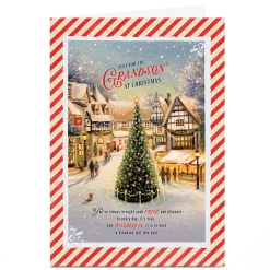Personalised Christmas Card - Tree in Village Scene, Grandson