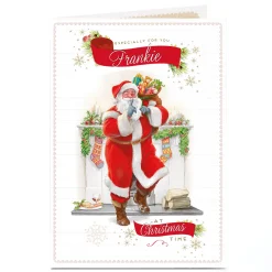 Personalised Christmas Card - Santa At The Fireplace