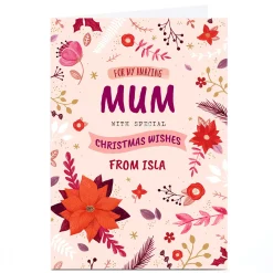 Personalised Christmas Card - Mum, Peach Background, Floral