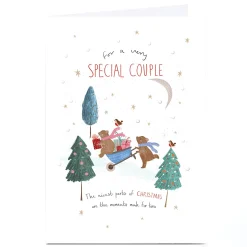 Personalised Christmas Card - Bears in Woods with Wheelbarrow, Special Couple