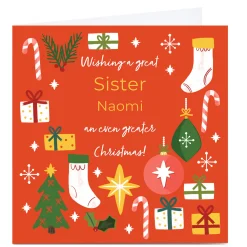 Personalised Christmas Card - Presents & Candy Canes, Sister
