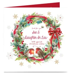 Personalised Christmas Card - Robin Wreath Son and Daughter-In-Law