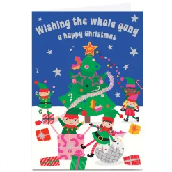Personalised Christmas Card - Elves Around Tree, To All the Family