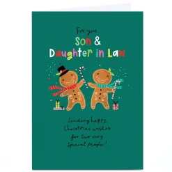 Personalised Christmas Card - Gingerbread People with Candy Canes, Son & Daughter in Law