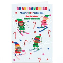 Personalised Christmas Card - Elves Skiing, Granddaughter