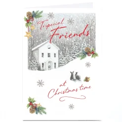 Personalised Christmas Card - House in Woods with Rabbits, Friends