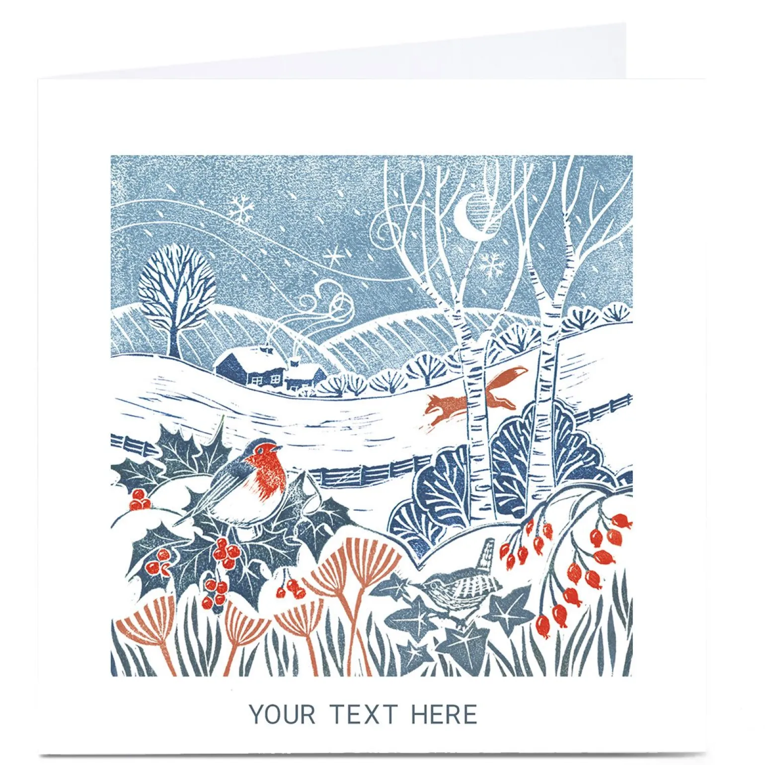 Personalised Christmas Card - Snowy Countryside Illustration