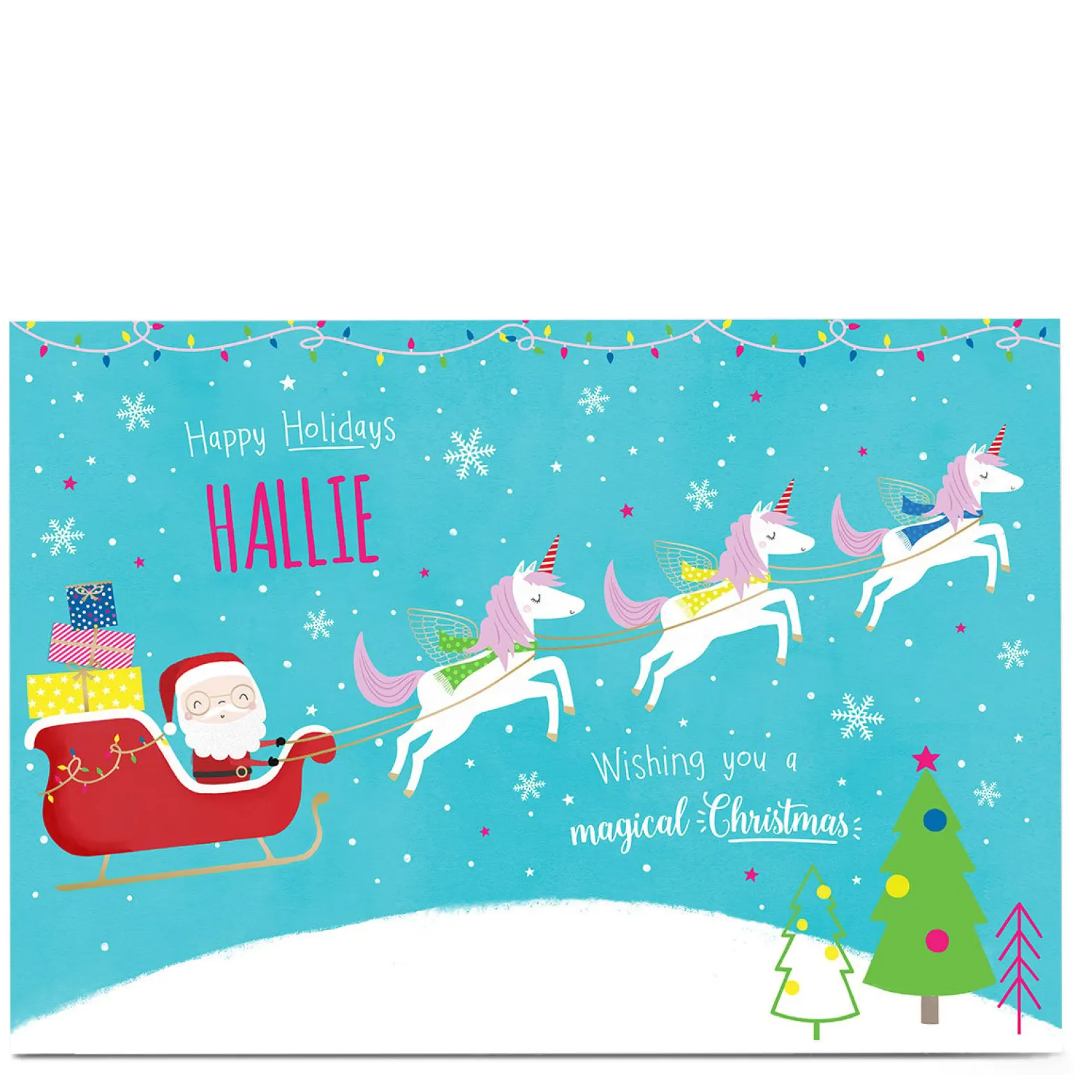 Personalised Christmas Card - Unicorns & Sleigh