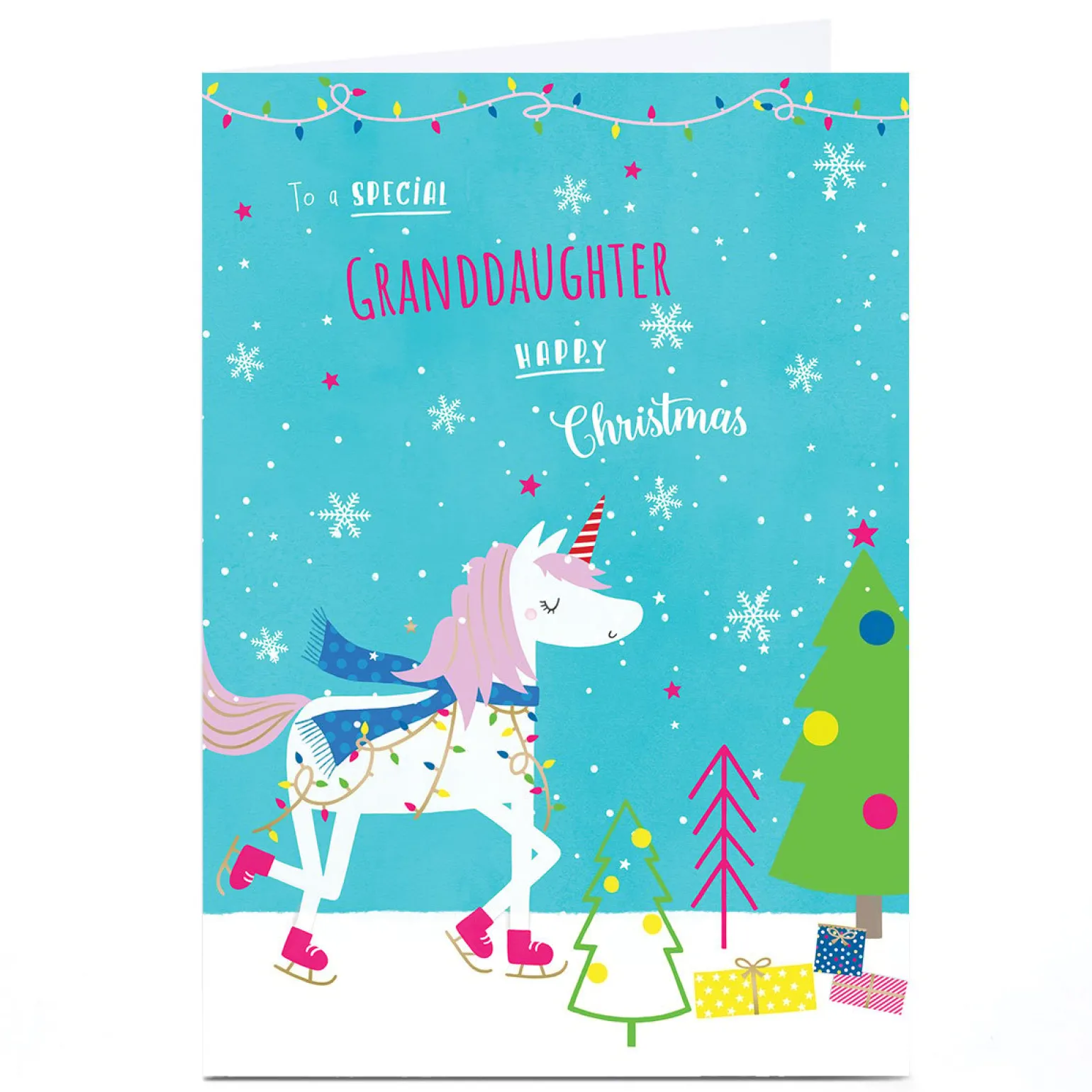Personalised Christmas Card - Ice Skating Unicorn, Granddaughter