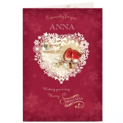 Personalised Christmas Card - Robins In A Heart