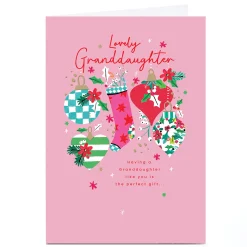 Personalised Christmas Card - Stocking and Baubles, Granddaughter