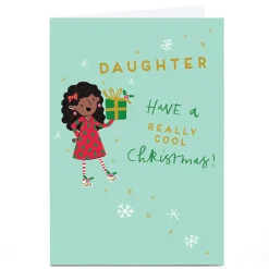 Personalised Christmas Card - Girl with Present, Daughter