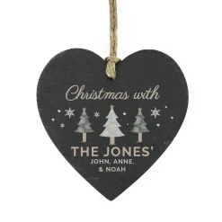 Personalised Christmas Tree Slate Heart Decoration