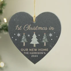 Personalised Christmas Tree Slate Heart Decoration
