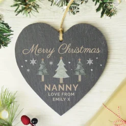 Personalised Christmas Tree Slate Heart Decoration