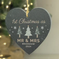 Personalised Christmas Tree Slate Heart Decoration