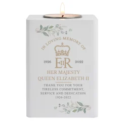 Personalised Commemorative Queen Elizabeth II Wooden Tea Light Holder