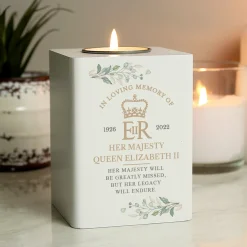 Personalised Commemorative Queen Elizabeth II Wooden Tea Light Holder