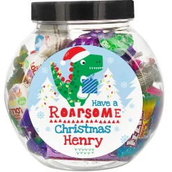 Personalised Dinosaur Roarsome Christmas Sweet Jar