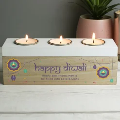 Personalised Diwali Triple Tealight Box