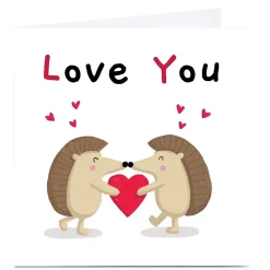 Personalised Dumpling Green Valentine's Day Card - Hedgehog Couple & Heart