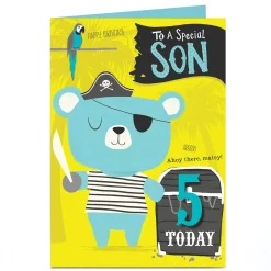 Personalised Editable Age Son Birthday Card - Pirate Bear Son