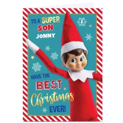 Personalised Elf on The Shelf Christmas Card - Son
