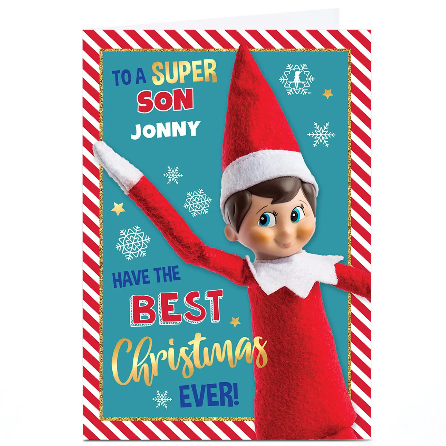 Personalised Elf on The Shelf Christmas Card - Son