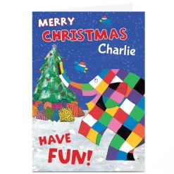 Personalised Elmer The Elephant Christmas Card - Have Fun