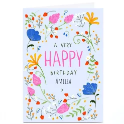 Personalised Emma Valenghi Birthday Card - Bright Flowers, Any Name