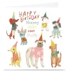 Personalised Emma Valenghi Birthday Card - Partying Dogs