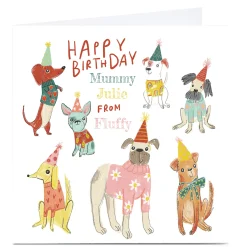 Personalised Emma Valenghi Birthday Card - Partying Dogs