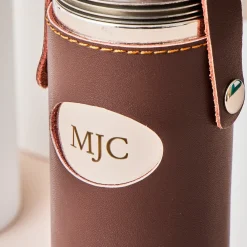 Personalised Engraved Brown Leather Hunter Flask with Cups