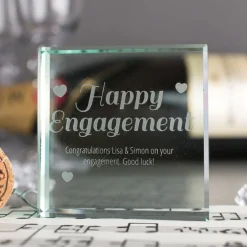 Personalised Engraved Glass Token - Happy Engagement