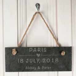 Personalised Engraved Hanging Slate Sign - Romantic Location
