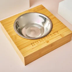 Personalised Engraved Large Bamboo Pet Bowl - Name and Paw Print
